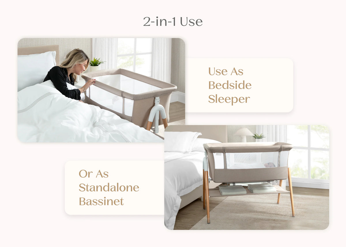 Bondi Adjustable Height Bedside Beechwood Bassinet