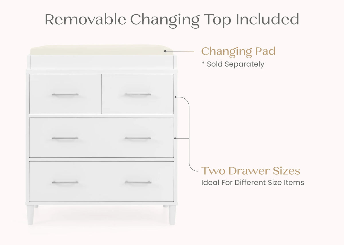Classic 4 Drawer Dresser with Changing Top and Interlocking Drawers