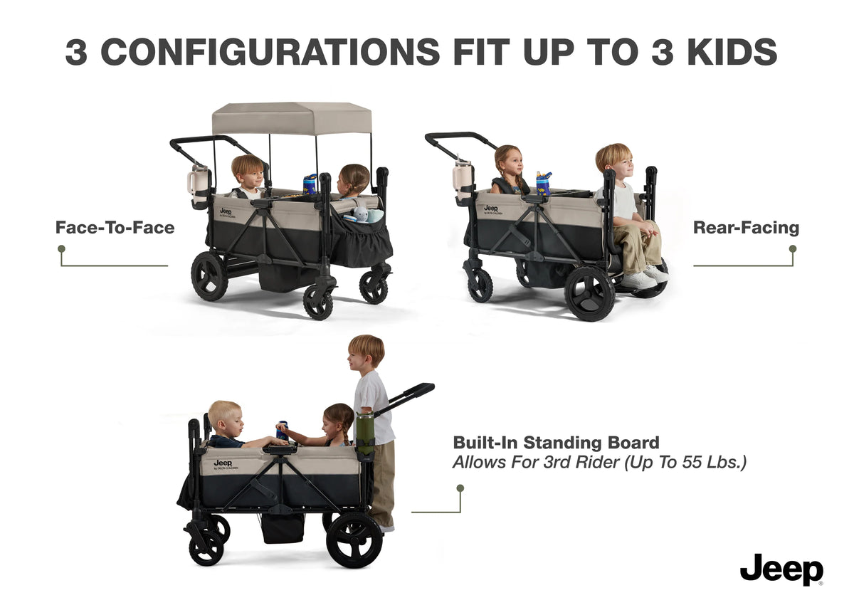 Jeep Wrangler Mojave All-Terrain 2-Seater+ Stroller Wagon with Built-In Standing Board