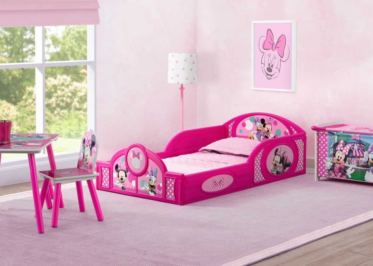 Minnie Mouse 4-Piece Toddler Room-in-a-Box Set – Includes Sleep and Play Toddler Bed, Table, 1 Chair and Toy Box