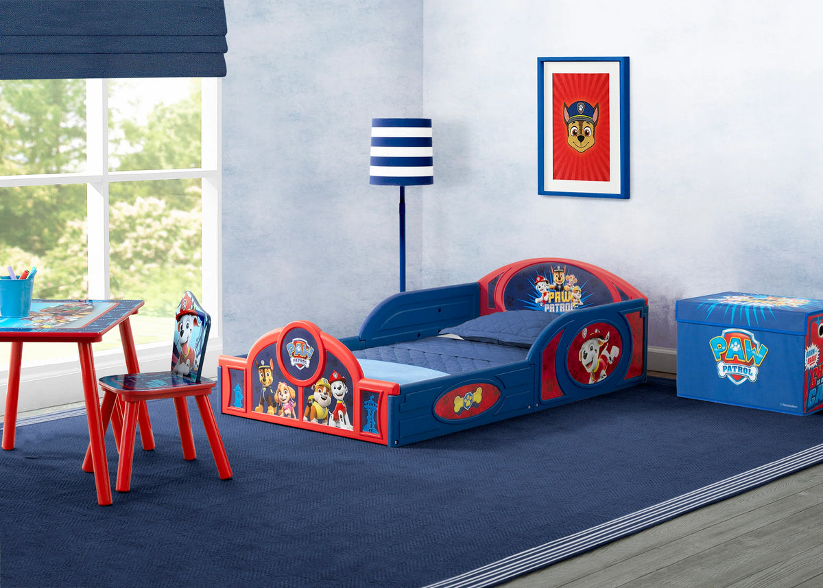 Paw Patrol 4-Piece Toddler Room-In-A-Box Set – Includes Sleep And Play Toddler Bed, Table, 1 Chair And Fabric Toy Box