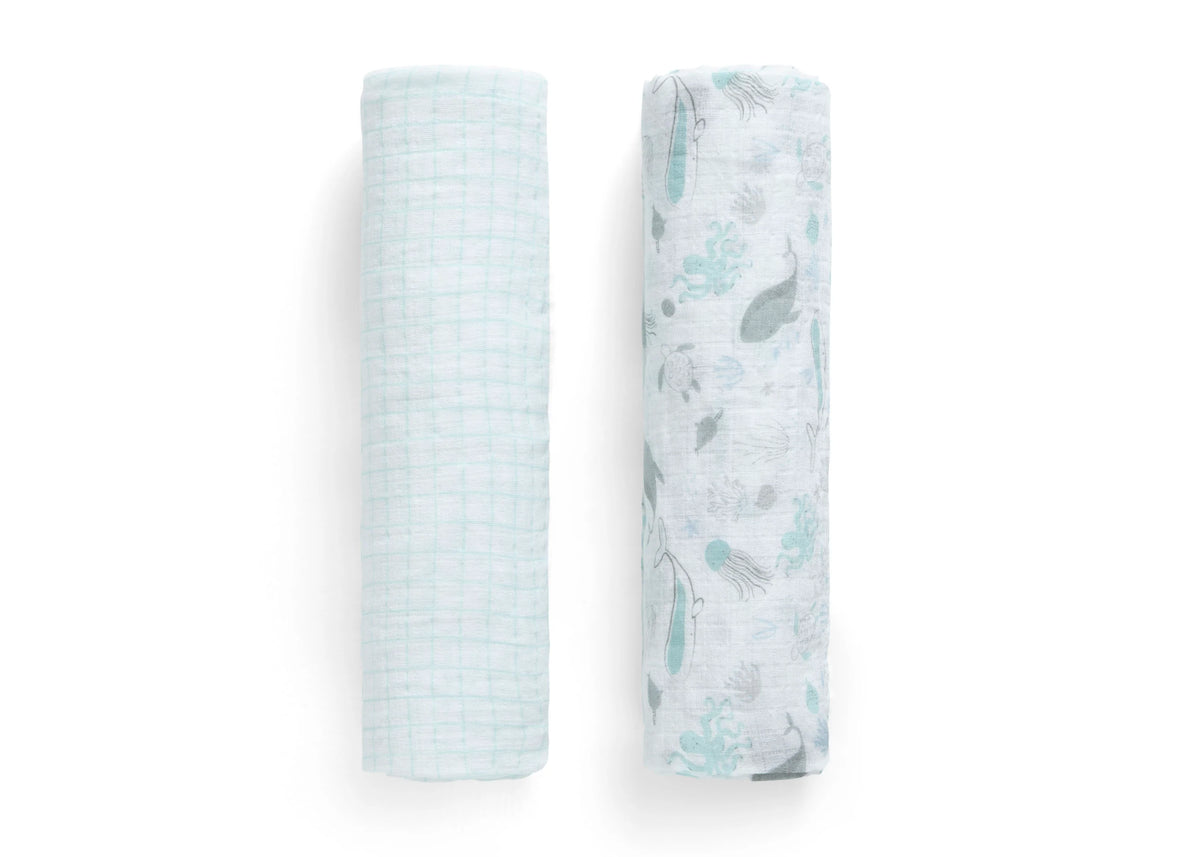 100% Cotton Muslin Baby Receiving Blankets - 2 Pack