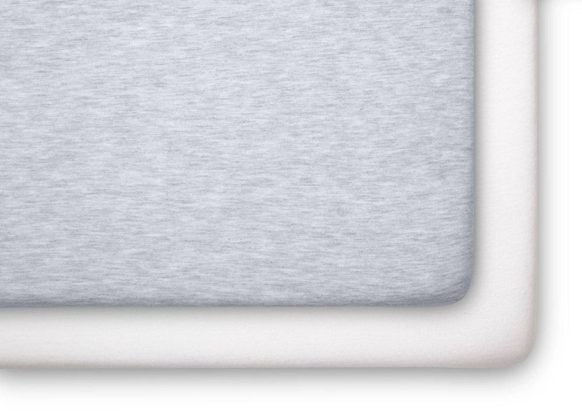 Fitted Crib Sheets - 2 Pack, White & Heather Grey